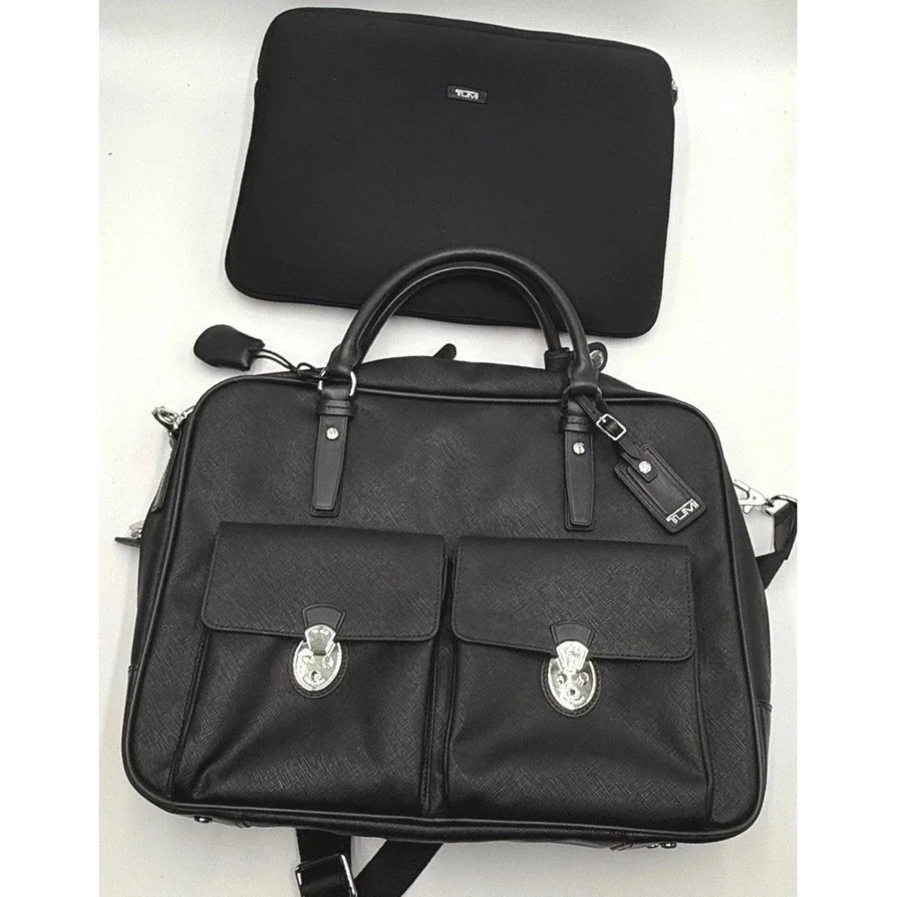 TUMI Villa Lucca City Business Tote 73124D2 Black Leather T-Pass Laptop Bag